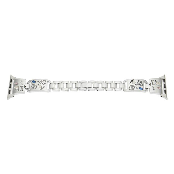 For Apple Watch 46mm / 49mm / 45mm / 44mm Colored Diamond Cat Stainless Steel Watch Band(Silver)