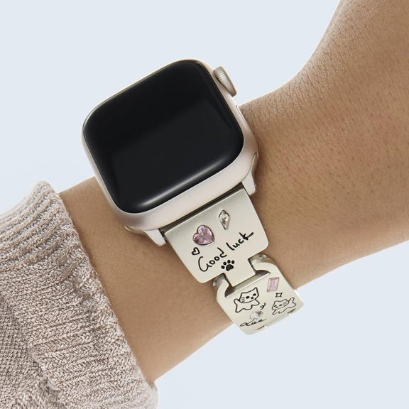 For Apple Watch 46mm / 49mm / 45mm / 44mm Colored Diamond Cat Stainless Steel Watch Band(Starlight)