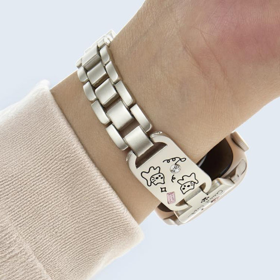 For Apple Watch 46mm / 49mm / 45mm / 44mm Colored Diamond Cat Stainless Steel Watch Band(Starlight)
