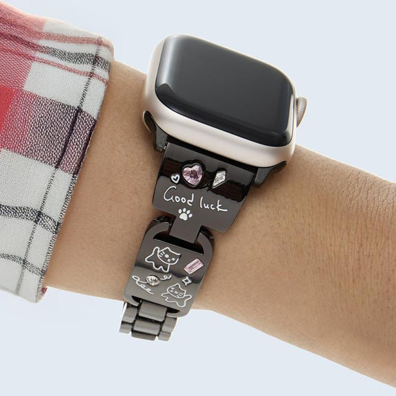 For Apple Watch 42mm / 41mm / 40mm / 38mm Colored Diamond Cat Stainless Steel Watch Band(Black)