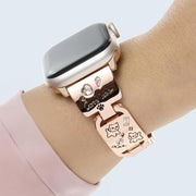 For Apple Watch 42mm / 41mm / 40mm / 38mm Colored Diamond Cat Stainless Steel Watch Band(Rose Gold)