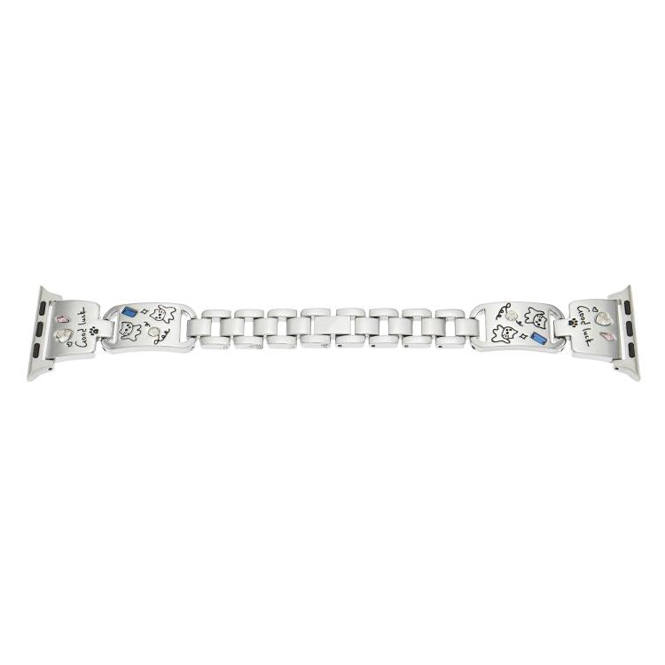 For Apple Watch 42mm / 41mm / 40mm / 38mm Colored Diamond Cat Stainless Steel Watch Band(Silver)