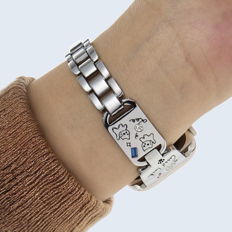 For Apple Watch 42mm / 41mm / 40mm / 38mm Colored Diamond Cat Stainless Steel Watch Band(Silver)