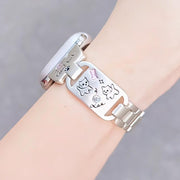 For Apple Watch 42mm / 41mm / 40mm / 38mm Colored Diamond Cat Stainless Steel Watch Band(Starlight)