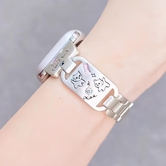 For Apple Watch 42mm / 41mm / 40mm / 38mm Colored Diamond Cat Stainless Steel Watch Band(Starlight)