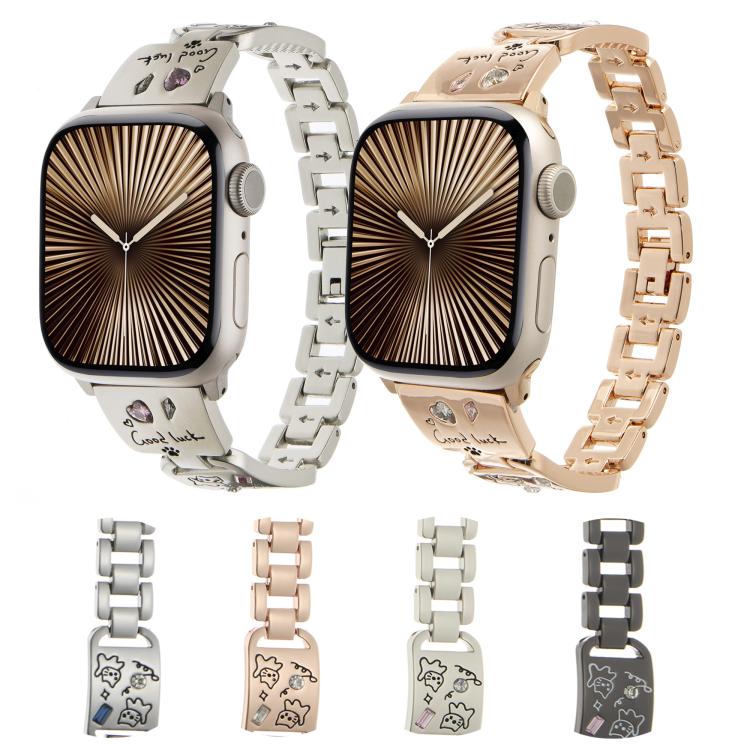 For Apple Watch 46mm / 49mm / 45mm / 44mm Colored Diamond Cat Stainless Steel Watch Band(Starlight)