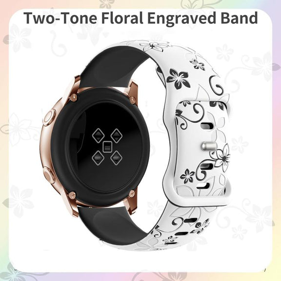 20mm Two Color Bauhinia Embossed Silicone Watch Band(White Black)