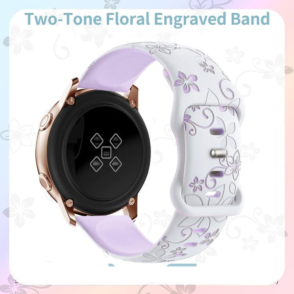 20mm Two Color Bauhinia Embossed Silicone Watch Band(White Purple)