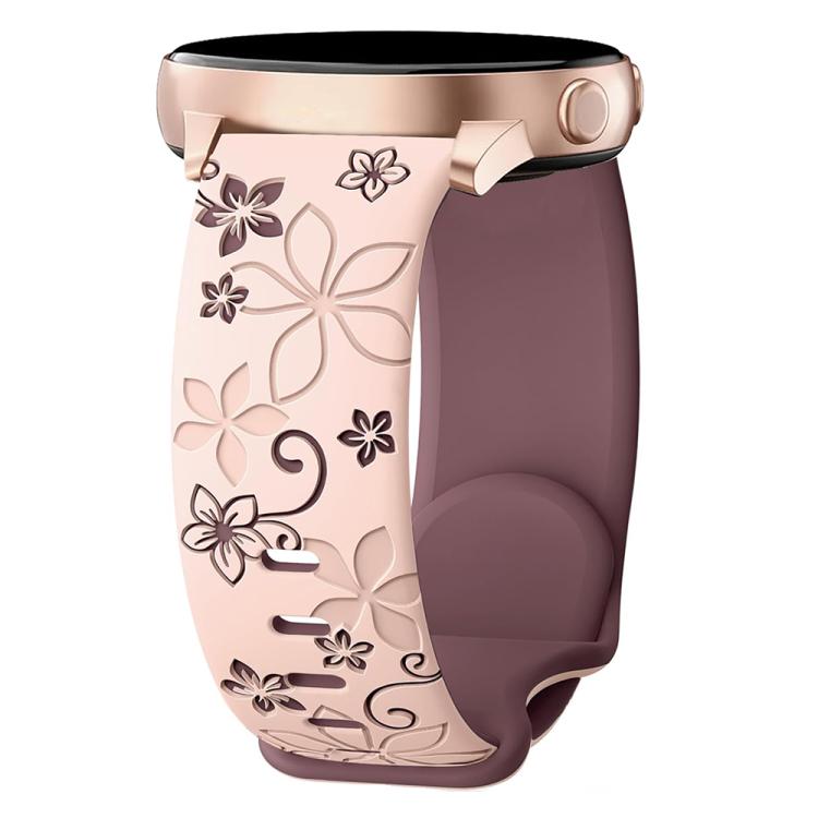 20mm Two Color Bauhinia Embossed Silicone Watch Band(Pink+Smoke Purple)