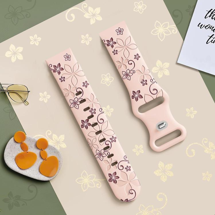 20mm Two Color Bauhinia Embossed Silicone Watch Band(Pink+Smoke Purple)