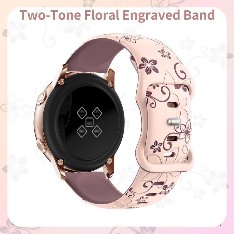 20mm Two Color Bauhinia Embossed Silicone Watch Band(Pink+Smoke Purple)