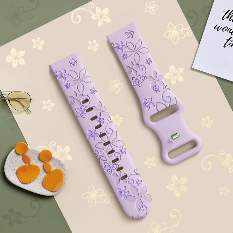 20mm Two Color Bauhinia Embossed Silicone Watch Band(Lavender+Violet)