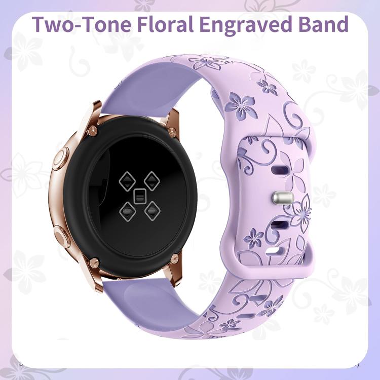 20mm Two Color Bauhinia Embossed Silicone Watch Band(Lavender+Violet)