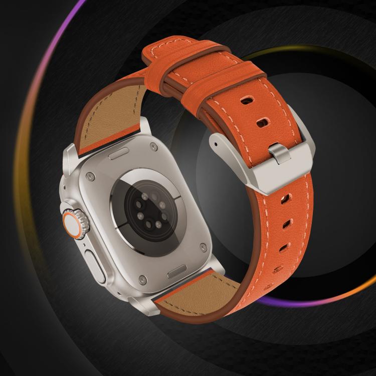 For Apple Watch 46mm / 49mm / 45mm / 44mm Titanium Buckle Nappa Genuine Leather Watch Band(Orange)