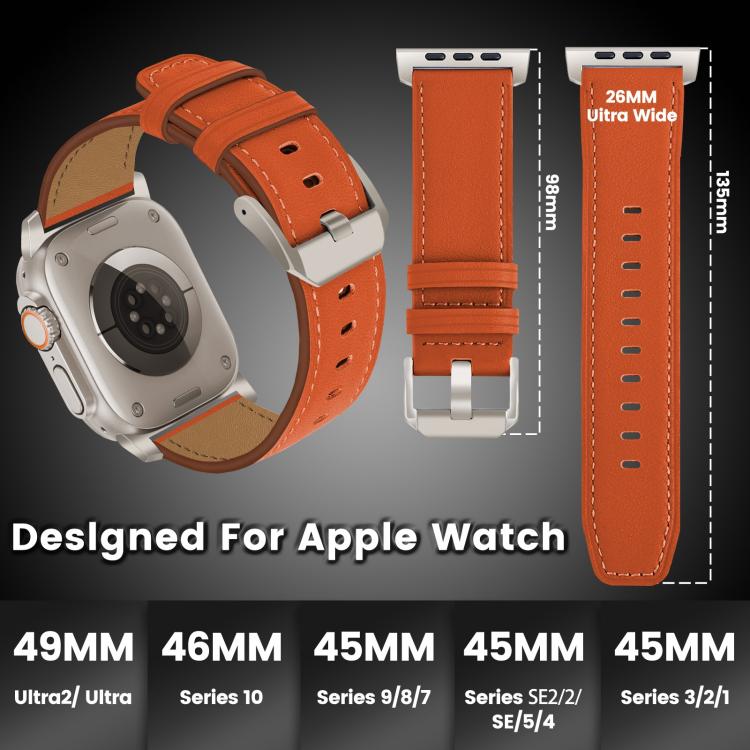 For Apple Watch 46mm / 49mm / 45mm / 44mm Titanium Buckle Nappa Genuine Leather Watch Band(Orange)