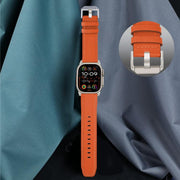 For Apple Watch 46mm / 49mm / 45mm / 44mm Titanium Buckle Nappa Genuine Leather Watch Band(Orange)