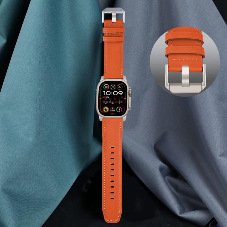 For Apple Watch 46mm / 49mm / 45mm / 44mm Titanium Buckle Nappa Genuine Leather Watch Band(Orange)