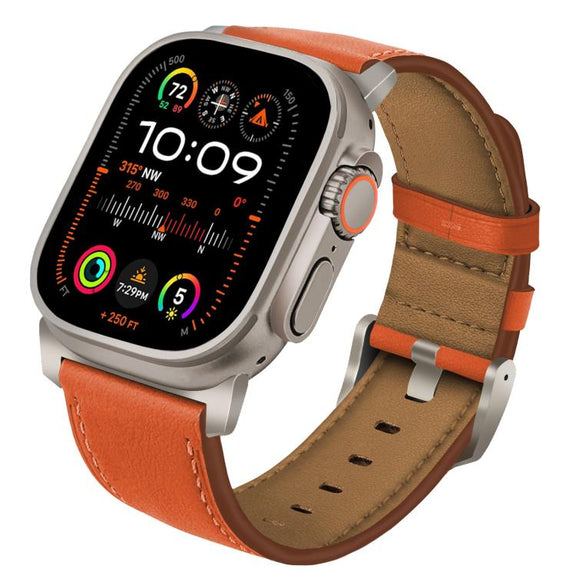 For Apple Watch 46mm / 49mm / 45mm / 44mm Titanium Buckle Nappa Genuine Leather Watch Band(Orange)
