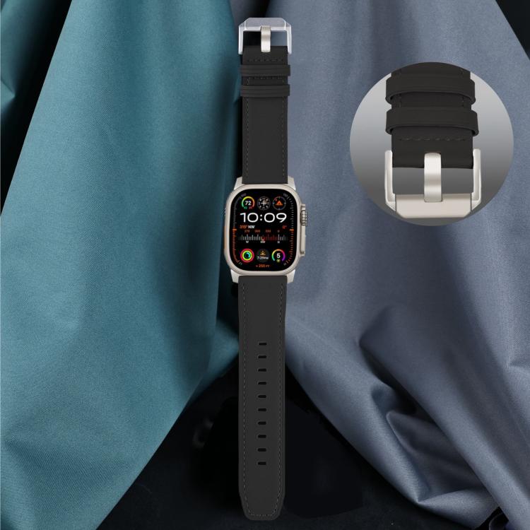 For Apple Watch 46mm / 49mm / 45mm / 44mm Titanium Buckle Nappa Genuine Leather Watch Band(Black) - Watch Bands by PMC TechLife | Online Shopping South Africa | PMC TechLife | Buy Now Pay Later Mobicred