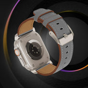 For Apple Watch 46mm / 49mm / 45mm / 44mm Titanium Buckle Nappa Genuine Leather Watch Band(Grey)