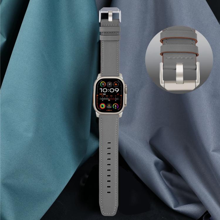 For Apple Watch 46mm / 49mm / 45mm / 44mm Titanium Buckle Nappa Genuine Leather Watch Band(Grey)