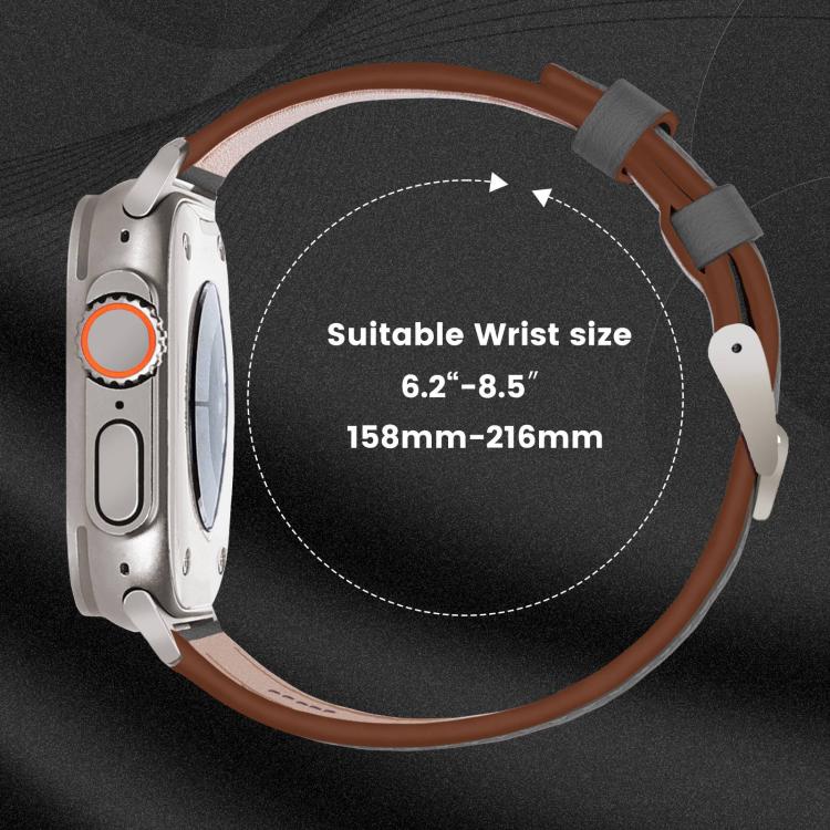 For Apple Watch 46mm / 49mm / 45mm / 44mm Titanium Buckle Nappa Genuine Leather Watch Band(Grey)