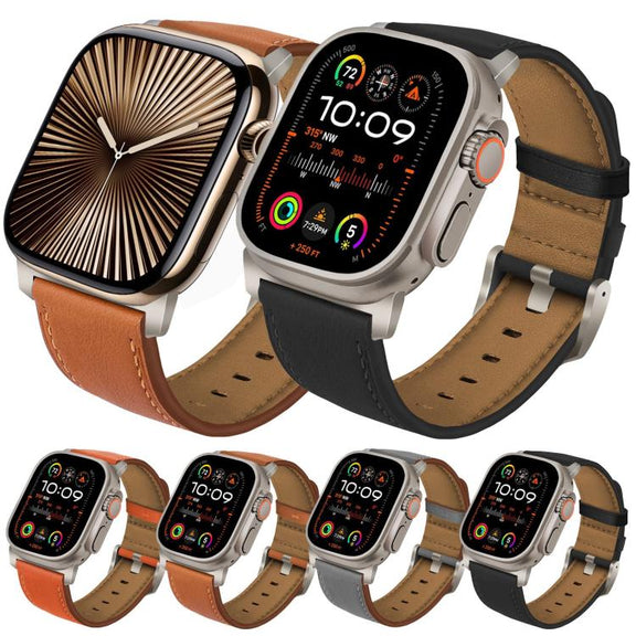 For Apple Watch 46mm / 49mm / 45mm / 44mm Titanium Buckle Nappa Genuine Leather Watch Band(Orange)