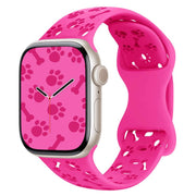 For Apple Watch 46mm / 49mm / 45mm / 44mm Dog Paw Bones Butterfly Buckle Silicone Watch Band(Rose Red)