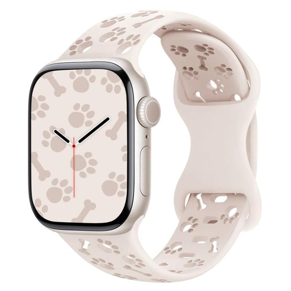 For Apple Watch 46mm / 49mm / 45mm / 44mm Dog Paw Bones Butterfly Buckle Silicone Watch Band(Light Peach Pink)