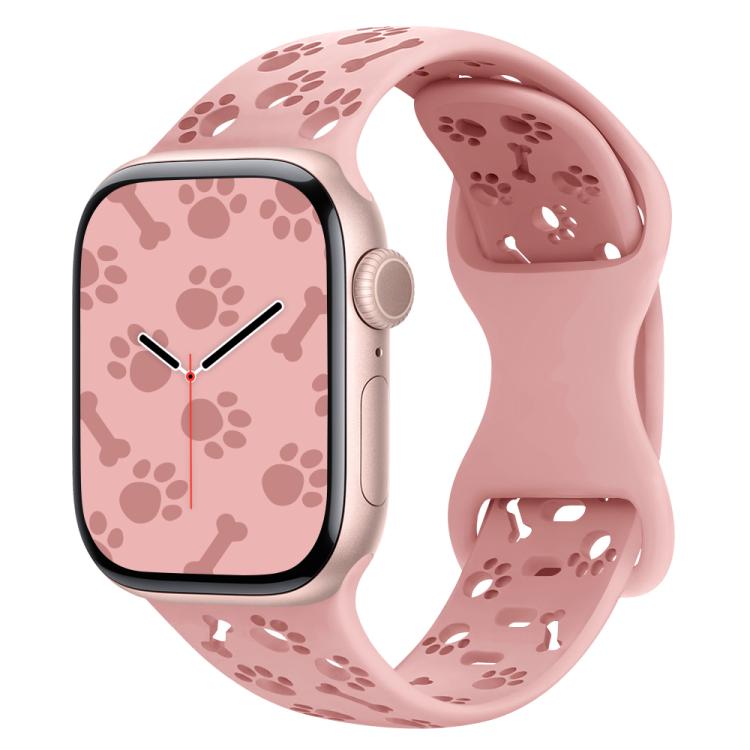 For Apple Watch 46mm / 49mm / 45mm / 44mm Dog Paw Bones Butterfly Buckle Silicone Watch Band(Pink Sand)
