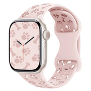 For Apple Watch 46mm / 49mm / 45mm / 44mm Dog Paw Bones Butterfly Buckle Silicone Watch Band(Official Pink)
