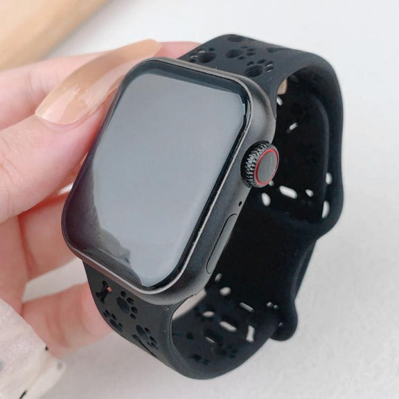 For Apple Watch 46mm / 49mm / 45mm / 44mm Dog Paw Bones Butterfly Buckle Silicone Watch Band(Black)
