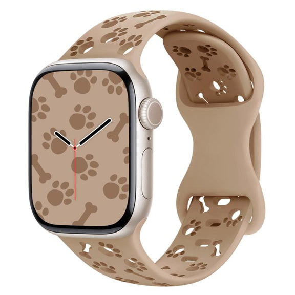 For Apple Watch 46mm / 49mm / 45mm / 44mm Dog Paw Bones Butterfly Buckle Silicone Watch Band(Milk Tea)