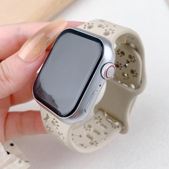 For Apple Watch 46mm / 49mm / 45mm / 44mm Dog Paw Bones Butterfly Buckle Silicone Watch Band(Starlight)