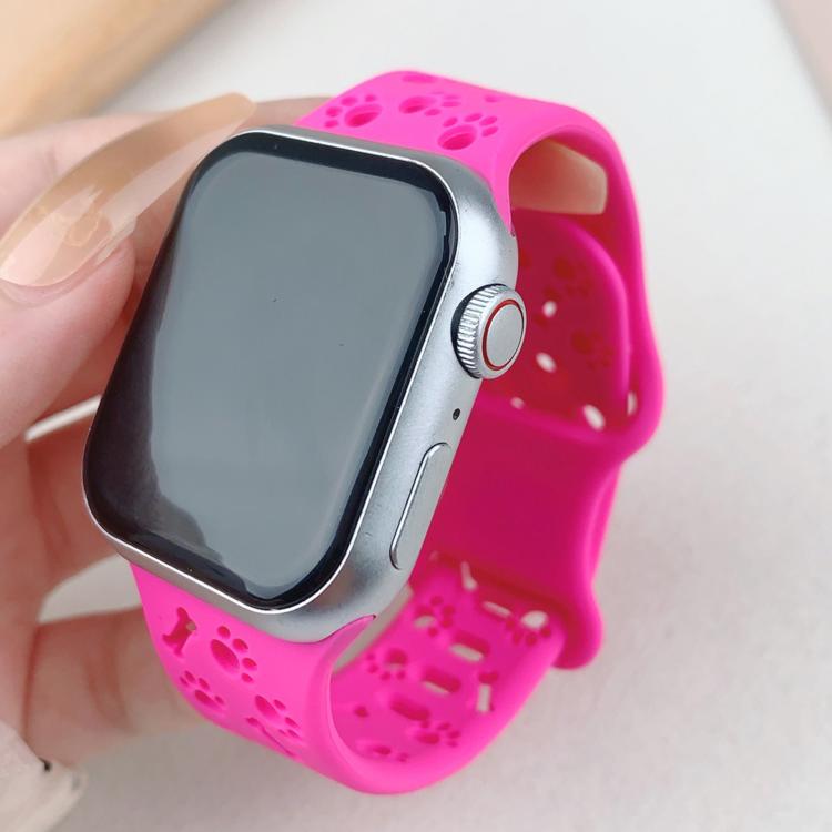 For Apple Watch 42mm / 41mm / 40mm / 38mm Dog Paw Bones Butterfly Buckle Silicone Watch Band(Rose Red)