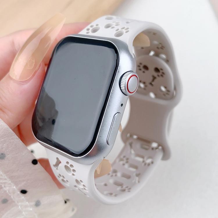 For Apple Watch 42mm / 41mm / 40mm / 38mm Dog Paw Bones Butterfly Buckle Silicone Watch Band(White)