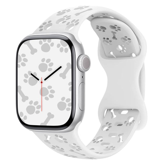For Apple Watch 42mm / 41mm / 40mm / 38mm Dog Paw Bones Butterfly Buckle Silicone Watch Band(White)