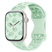 For Apple Watch 42mm / 41mm / 40mm / 38mm Dog Paw Bones Butterfly Buckle Silicone Watch Band(Light Mint)