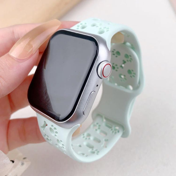 For Apple Watch 42mm / 41mm / 40mm / 38mm Dog Paw Bones Butterfly Buckle Silicone Watch Band(Light Mint)