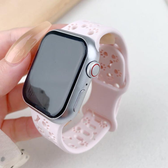 For Apple Watch 42mm / 41mm / 40mm / 38mm Dog Paw Bones Butterfly Buckle Silicone Watch Band(Light Peach Pink)