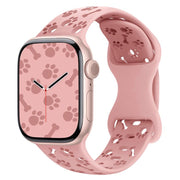 For Apple Watch 42mm / 41mm / 40mm / 38mm Dog Paw Bones Butterfly Buckle Silicone Watch Band(Pink Sand)