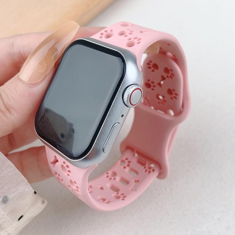 For Apple Watch 42mm / 41mm / 40mm / 38mm Dog Paw Bones Butterfly Buckle Silicone Watch Band(Pink Sand)