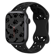 For Apple Watch 42mm / 41mm / 40mm / 38mm Dog Paw Bones Butterfly Buckle Silicone Watch Band(Black)