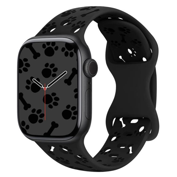For Apple Watch 42mm / 41mm / 40mm / 38mm Dog Paw Bones Butterfly Buckle Silicone Watch Band(Black)