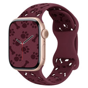 For Apple Watch 42mm / 41mm / 40mm / 38mm Dog Paw Bones Butterfly Buckle Silicone Watch Band(Wine Red)