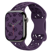 For Apple Watch 42mm / 41mm / 40mm / 38mm Dog Paw Bones Butterfly Buckle Silicone Watch Band(Dark Purple)