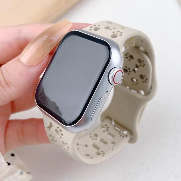 For Apple Watch 42mm / 41mm / 40mm / 38mm Dog Paw Bones Butterfly Buckle Silicone Watch Band(Starlight)