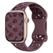 For Apple Watch 42mm / 41mm / 40mm / 38mm Dog Paw Bones Butterfly Buckle Silicone Watch Band(Smoky Purple)