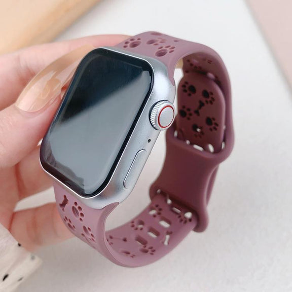 For Apple Watch 42mm / 41mm / 40mm / 38mm Dog Paw Bones Butterfly Buckle Silicone Watch Band(Smoky Purple)