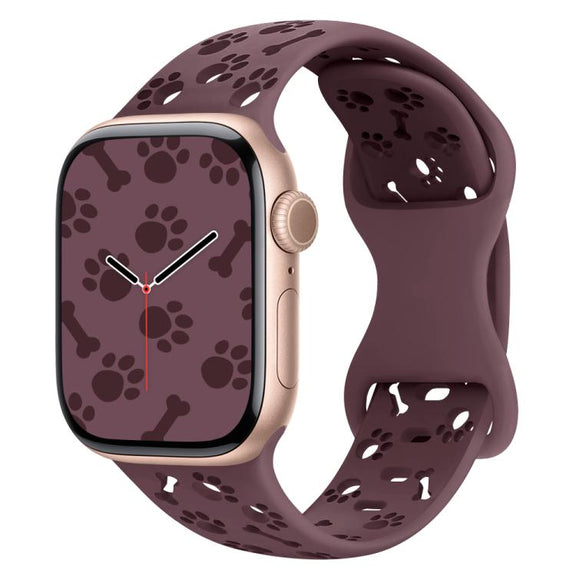 For Apple Watch 42mm / 41mm / 40mm / 38mm Dog Paw Bones Butterfly Buckle Silicone Watch Band(Smoky Purple)